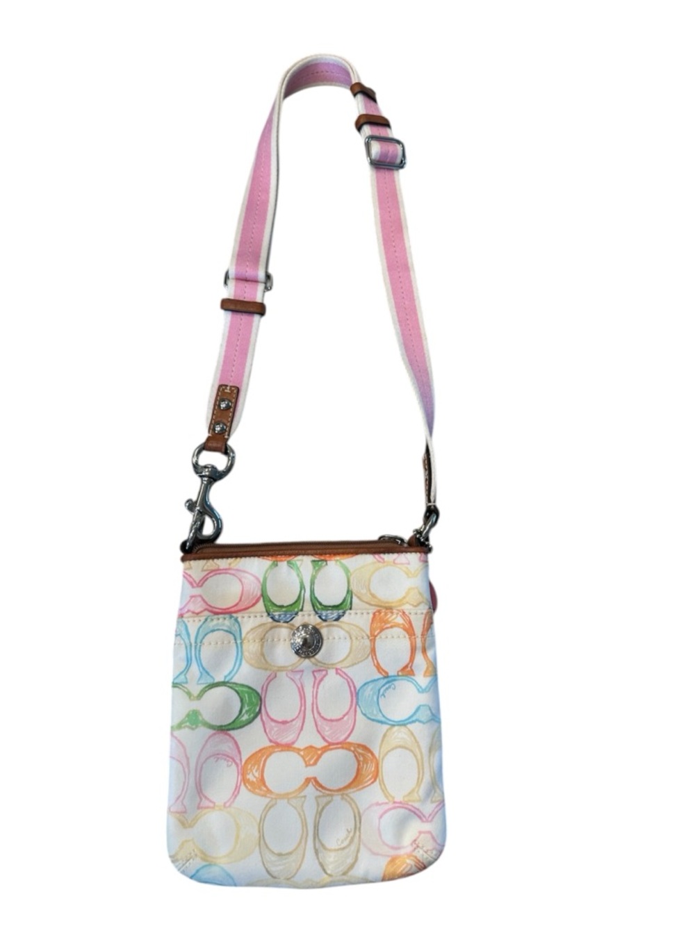 Coach Multicolor Signature Crossbody with Pink Strap